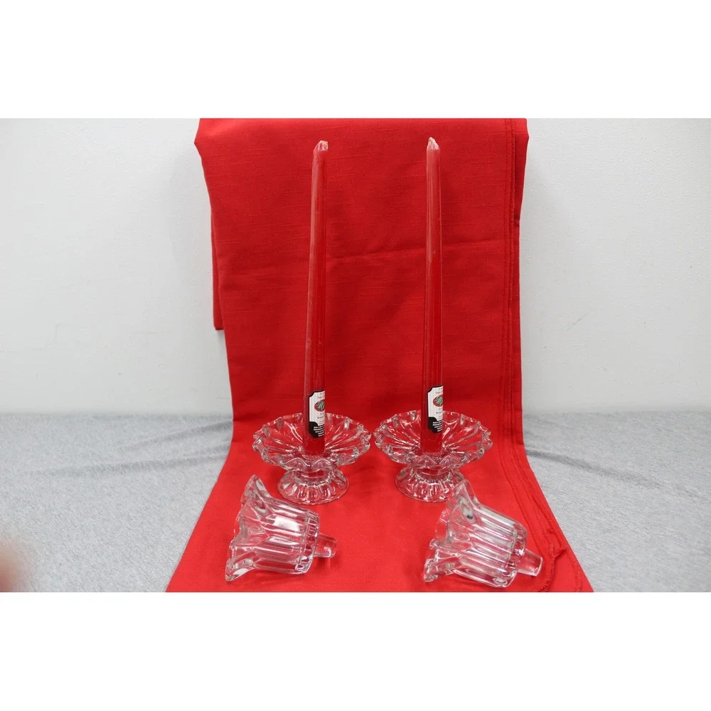 PartyLite Candle Holder Clear Chantilly Pair P0315 Votive Taper Glass Set of 2